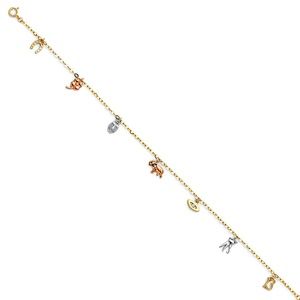 14k Gold 3Color Lucky Charm Bracelet or Anklet